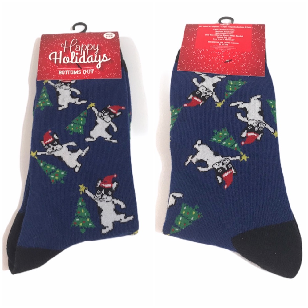 Bottoms Out French Bulldog Christmas Crew Socks